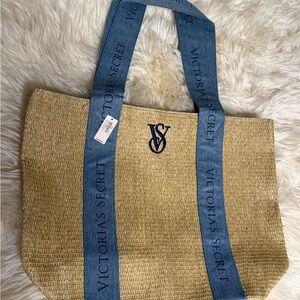 Victoria's Secret Beige Tote with Denim Straps